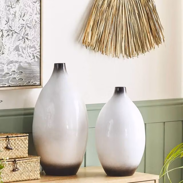 Wyld and Coco Black and White Ceramic Round Tabletop Vase, Height: 46 cm, Width: 21 cm, Depth: 21 cm