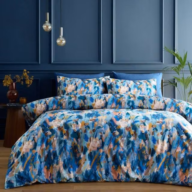 Portfolio Home Daphne Blue Floral Microfibre Duvet Cover and Pillowcase Set, W/D/H: 200 x 200 cm
