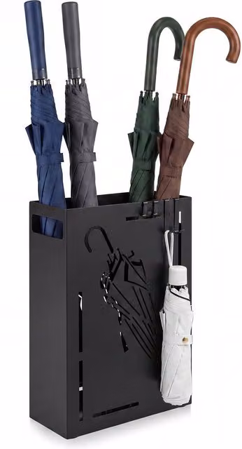 COSTWAY Black Rectangular Umbrella Holder Rack with Removable Tray