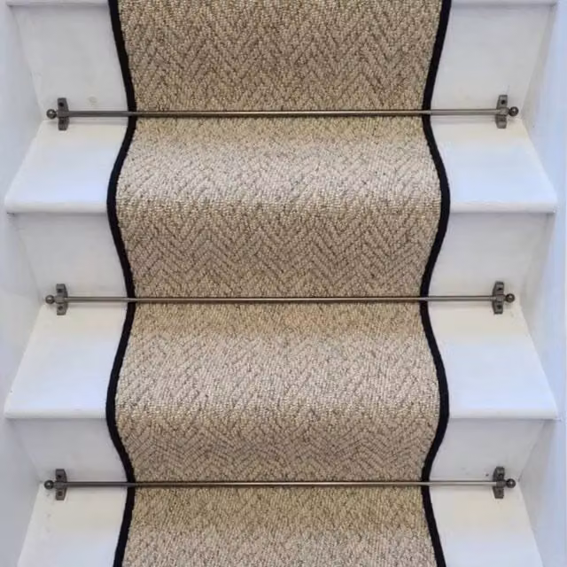 RainbowHome Herringbone Biscotti Stair Runner in Beige with 100% Wool Edge, W: 50 cm, L: 650 cm