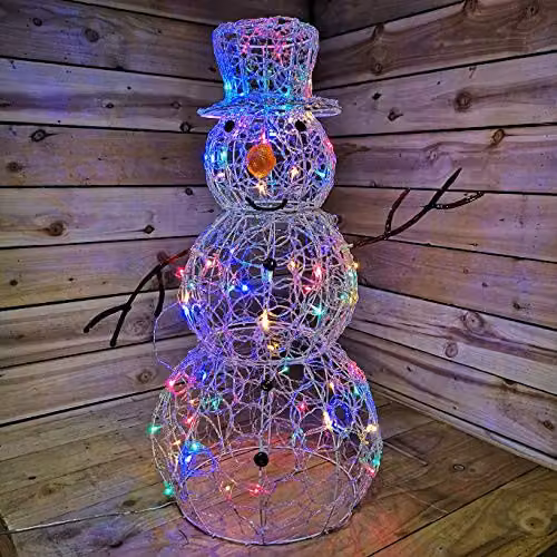 Premier 90cm Lit Soft Acrylic Christmas Snowman with 80 Multicolour LEDs