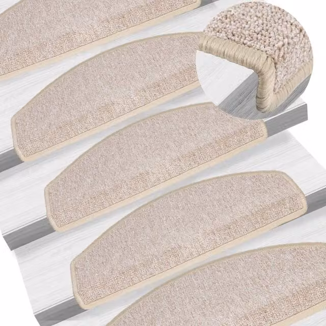 Berkfield Home Non-Slip Self-Adhesive Carpet Stair Treads, 15 Pieces, Beige, W: 65 cm, D: 24 cm, H: 4 cm