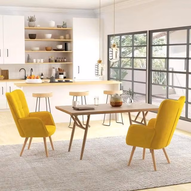 Chilli Seating Modern Yellow Velvet Tub Accent Chairs with Armrests, Set of 2
