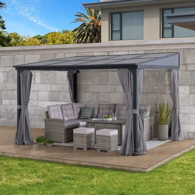 Sunjoy Wall Mounted Lean-to Pent Gazebo in Grey