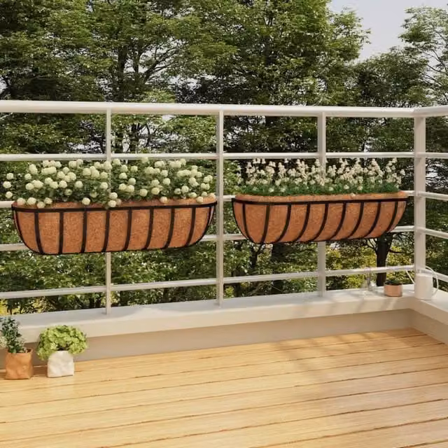 Berkfield Home Steel Wall Troughs with Coco Liners, Black, 2 Pieces, W: 61 cm, D: 19 cm, H: 16 cm