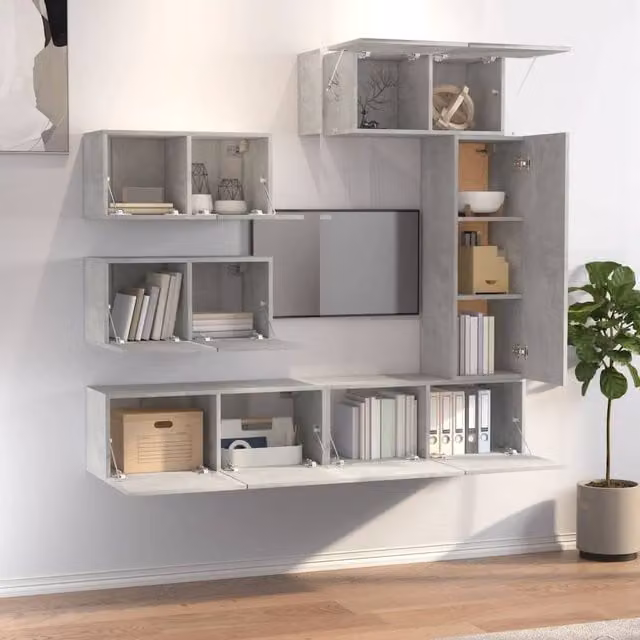 Berkfield Home Classic 6 Piece TV Cabinet Set in Concrete Grey Matt MDF