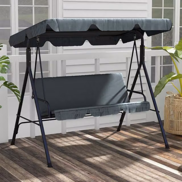Outsunny 3 Seater Swing Chair with Adjustable Canopy in Grey