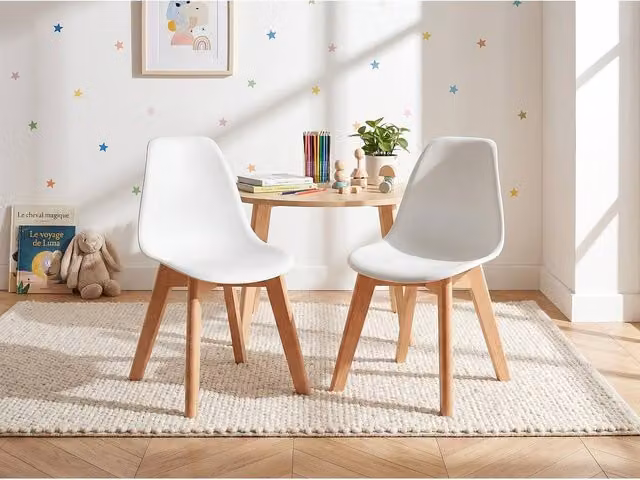 Vente-unique Set of 2 White Children's Polypropylene and Beech Wood Chairs, W/D/H: 30.5 x 36.5 x 58 cm