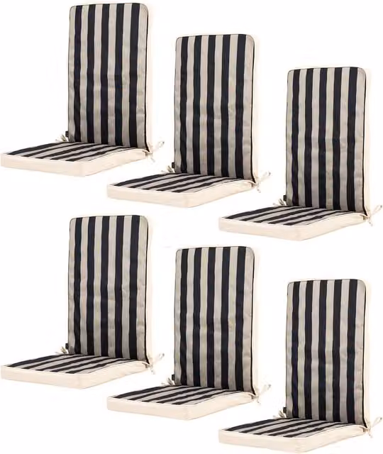 ICON 6-Pack Maritime Striped Outdoor Garden Seat Pads in Black, Reversible and Water Repellent