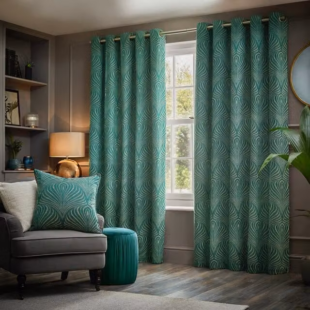 Make It A Home Gatsby Jacquard Eyelet Curtain Pair in Green and Gold, Width: 183 cm, Height: 183 cm