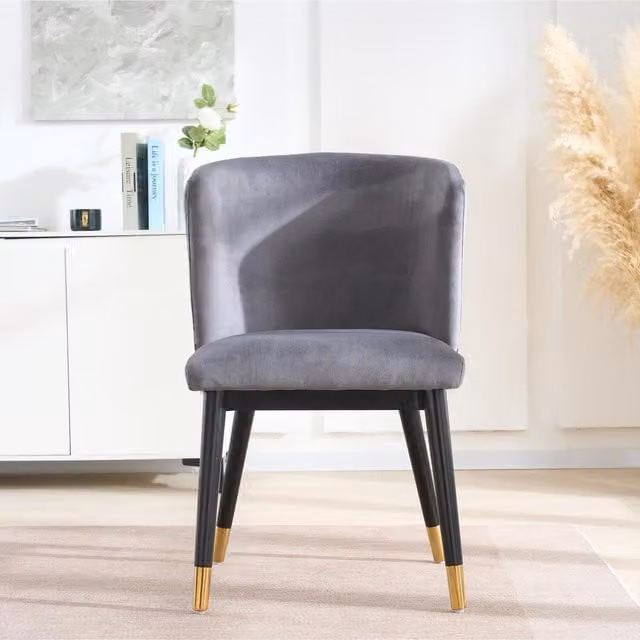 Life Interiors Sofina Modern Velvet Dining Chairs with Tufted Back and Rubberwood Frame, Grey