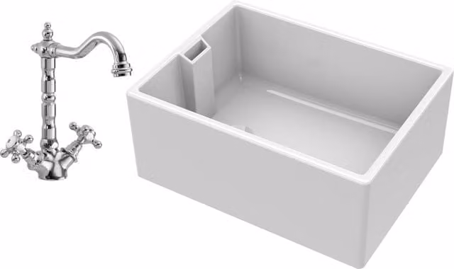 Balterley White Ceramic Single Bowl Belfast Sink with French Classic Mixer Tap