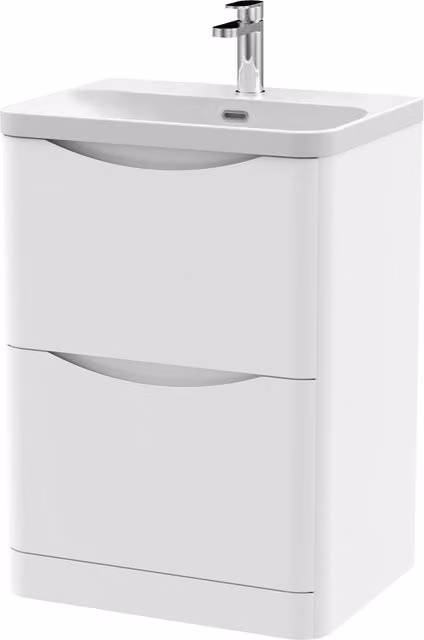 Balterley Dunwood Modern Bathroom Floor Standing 2 Drawer Vanity Unit with Ceramic Basin in Satin White