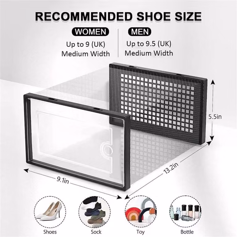VOGREX 12-Piece Stackable Transparent Sneaker Display Case in Black
