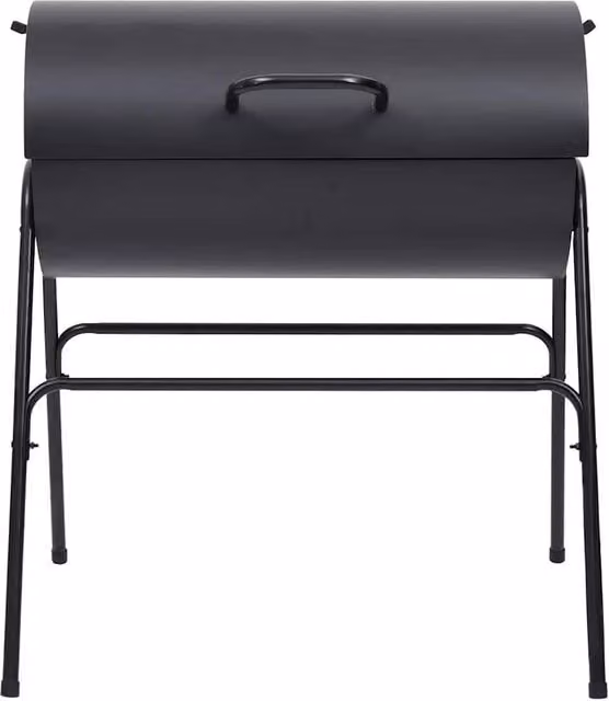 Berkfield Home Stylish Barrel Grill in Black Steel with 2 Cooking Grids and Warming Rack, W/D/H: 80 x 95 x 90 cm