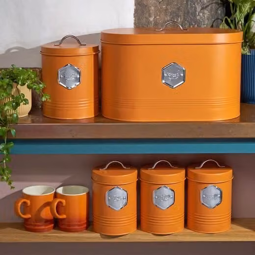 Cooks Professional 5 Piece Airtight Kitchen Storage Set in Orange with Silver Labels