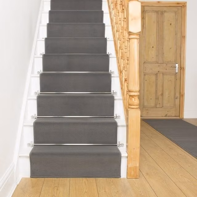 runrug Plain Grey Stair Carpet Runner, W: 60 cm, L: 720 cm
