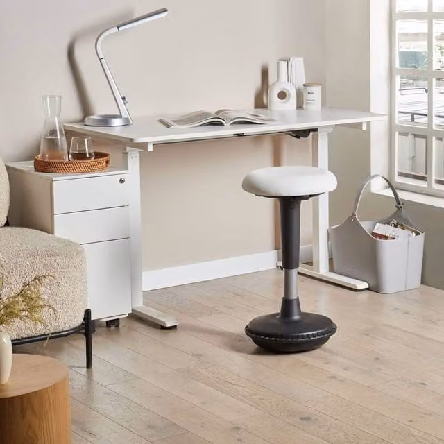 Wyld and Coco Wobble Stool in White Faux Leather with Metal Frame