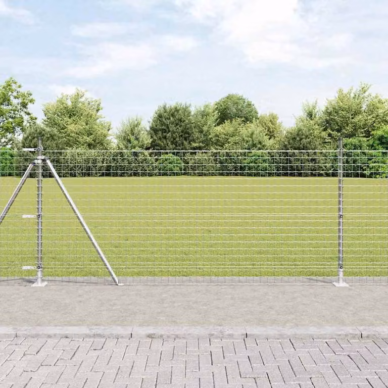 vidaXL Set of 52 Silver Galvanised Steel Square Fence Posts, W/D/H: 3.2 x 3.2 x 90 cm