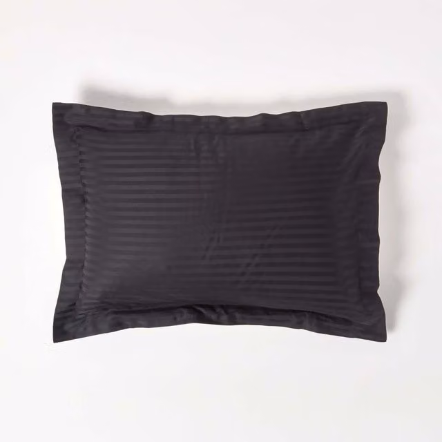 Homescapes Black Egyptian Cotton Satin Stripe Oxford Pillowcase, 330 Thread Count