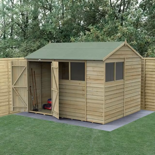 4LIFE Reverse Apex Wood Shed in Brown, W: 304.8 cm x D: 304.8 cm