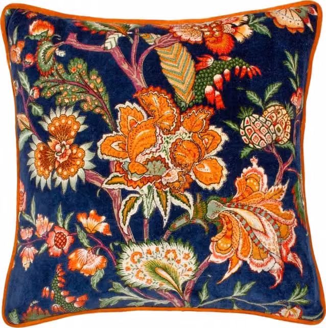 Make it a Home Floral Printed Velvet Cushion in Blue