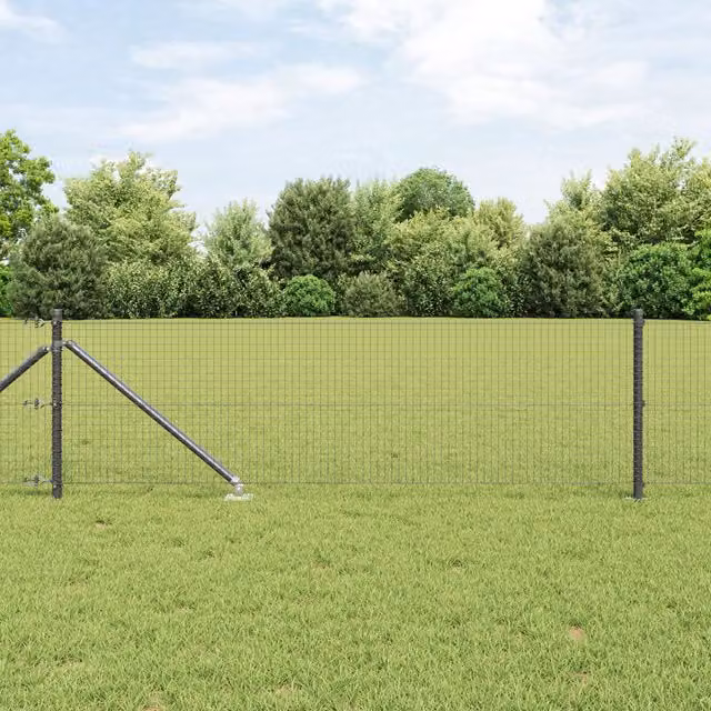 Berkfield Home Set of 2 Grey Round Galvanised Steel and PVC Mesh Fence Posts, 25 x 0.5 m