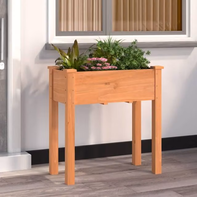 Berkfield Home Brown Solid Wood Fir Planter with Liner W: 71 cm, D: 37 cm, H: 76 cm