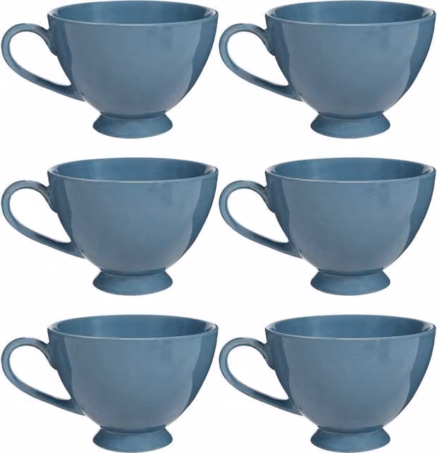 Dibor Montmartre Set of 6 Large French Blue Ceramic Tea Cups and Coffee Mugs