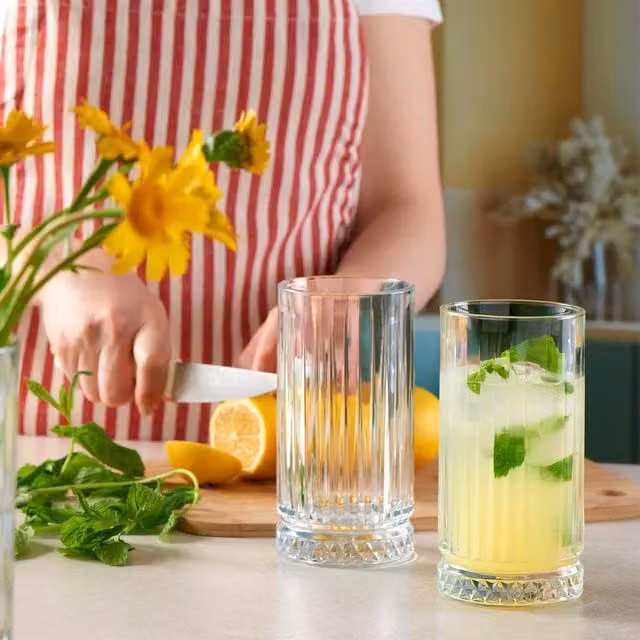 Pasabahce Elysia Geometric Tumbler Highball Glasses, Transparent, 435ml, Pack of 12