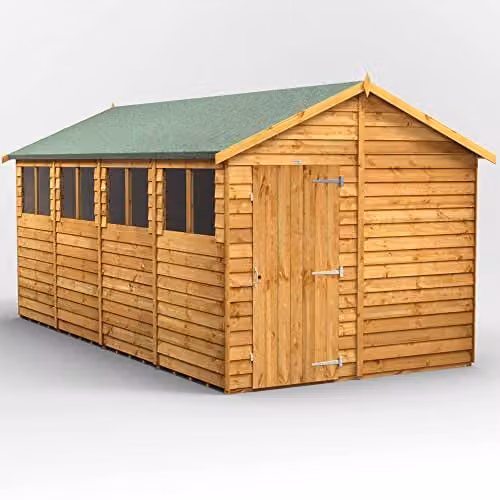 Powersheds Premium Apex Wooden Garden Overlap Shed in Brown with Toughened Glass Windows and Security Features, W: 258.0 cm, D: 239.1 cm, H: 12.0 cm