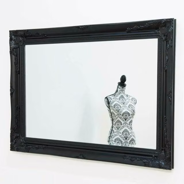 MirrorOutlet Buxton Classic Rectangular Black Wall Mirror W: 108 cm, H: 78 cm