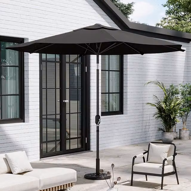 Breeins Black Vintage Floral Patio Umbrella with Concrete Base