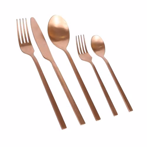 Argon Tableware 60 Piece Copper Coated Stainless Steel Cutlery Set for 12 People, Including Knives, Forks, Spoons and Teaspoons, Dishwasher Safe