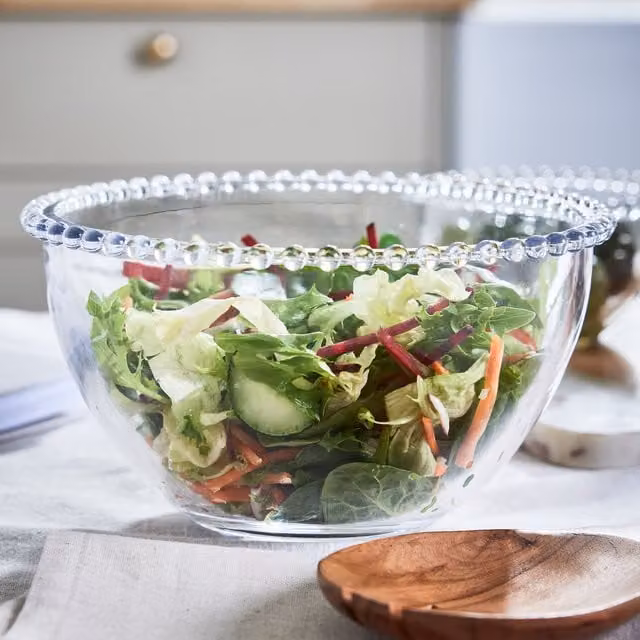 Dibor Bella Perle Glass Beaded Edge Salad Bowl, Clear, 2 l