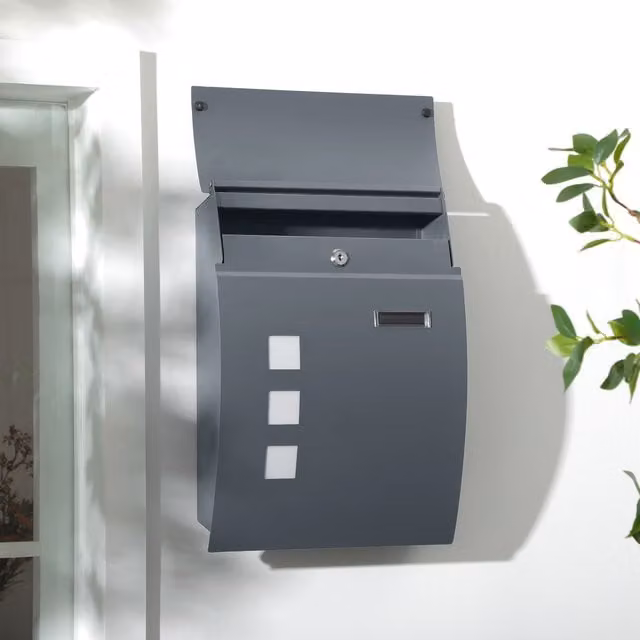 HOMCOM Wall Mounted Steel Letterbox in Anthracite Grey