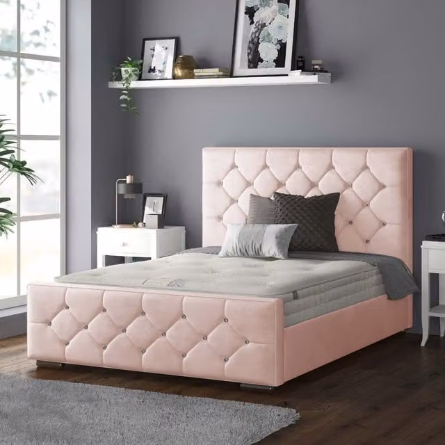 IH Design Chesterfield Single Bed Frame in Pink Upholstered Velvet
