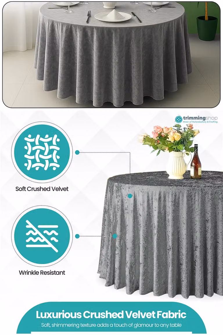 Neel Blue Diamond Velvet Round Tablecloth in Blue and Silver, Diameter: 304.8 cm