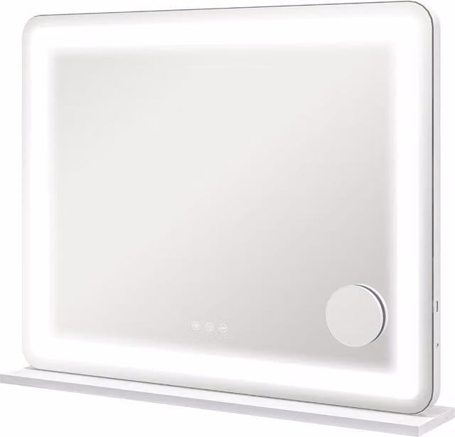 HOMCOM White LED Vanity Mirror with 3 Colour Lighting Modes, Dimmable Touch Screen and USB Charging Port, Tabletop or Wall Mounted Design, W/D/H: 80 x 62 x 14 cm