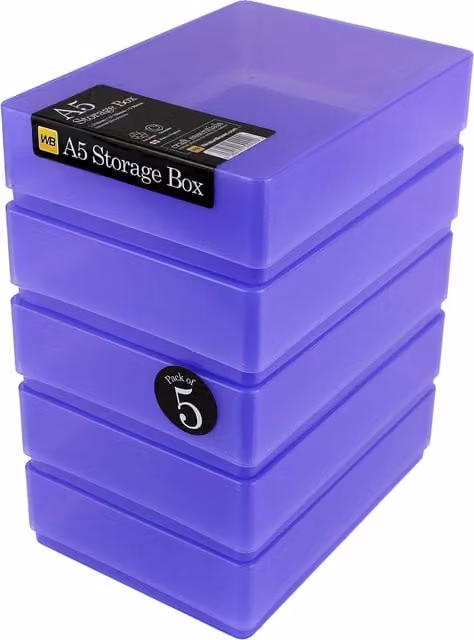 WestonBoxes A5 Plastic Storage Boxes with Lid, Purple, Pack of 10