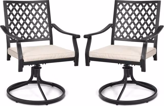 Costway 2 Piece Black Patio Bistro Dining Chair Set with UV-Resistant Cushions and Armrests