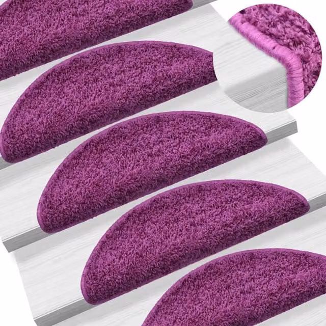 Berkfield Home Self-Adhesive Carpet Stair Treads, 15 Pieces, Purple, W: 65 cm, D: 21 cm, H: 4 cm