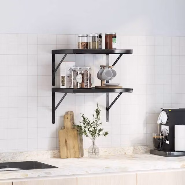 Berkfield Home Set of 2 Black Matt Stainless Steel Wall Mounted Shelves, W: 50 cm, D: 40 cm, H: 3 cm