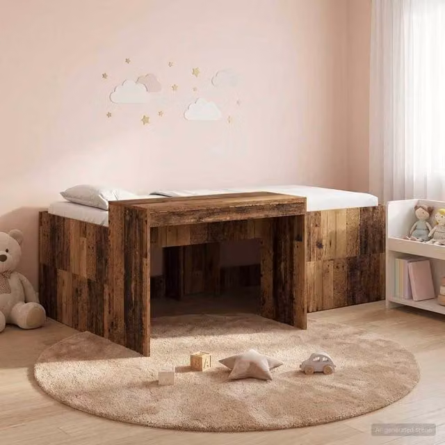 Berkfield Home Kids High Bed Frame with Desk in Brown, W/D/H: 90 x 200 cm