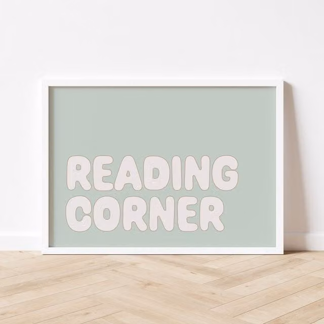 Autumns Corner Reading Corner Typography Illustration Print, Sage Green, A2