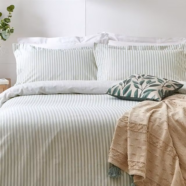 Make It A Home Hebden Melange Stripe Cotton Duvet Cover Set, Yellow, 200 x 200 cm