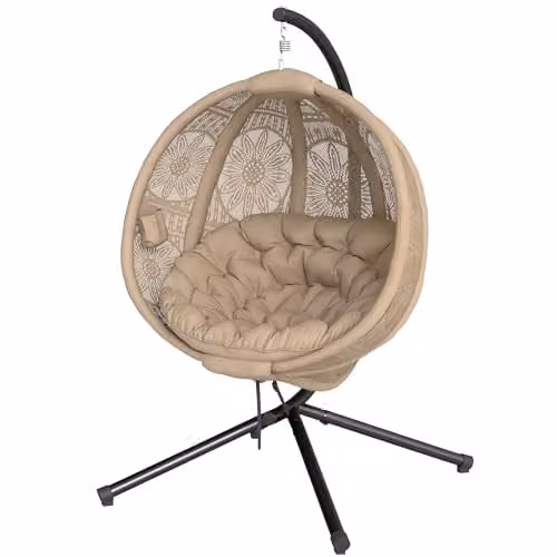 Outsunny Egg Hanging Swing Chair with Metal Stand and Cushions in Sand and Brown