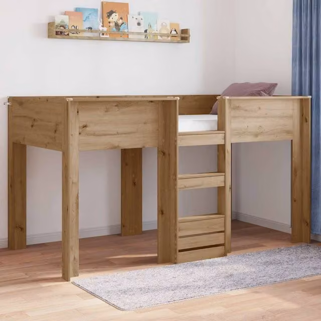 Berkfield Home Artisan Oak Bunk Bed for Kids in Brown, W/D/H: 90 x 190 cm