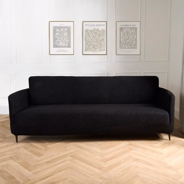 OHS Black Boucle Stretch 3 Seater Sofa Protector Cover