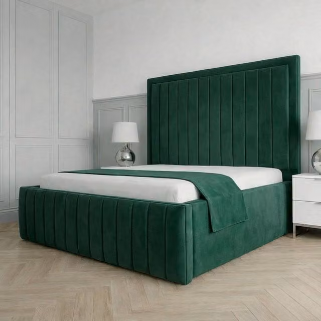 Living Comfort Bedz Sovereign Plush Velvet Upholstered Bed with Slatted Base and 48 Inch Headboard in Green, Single Size